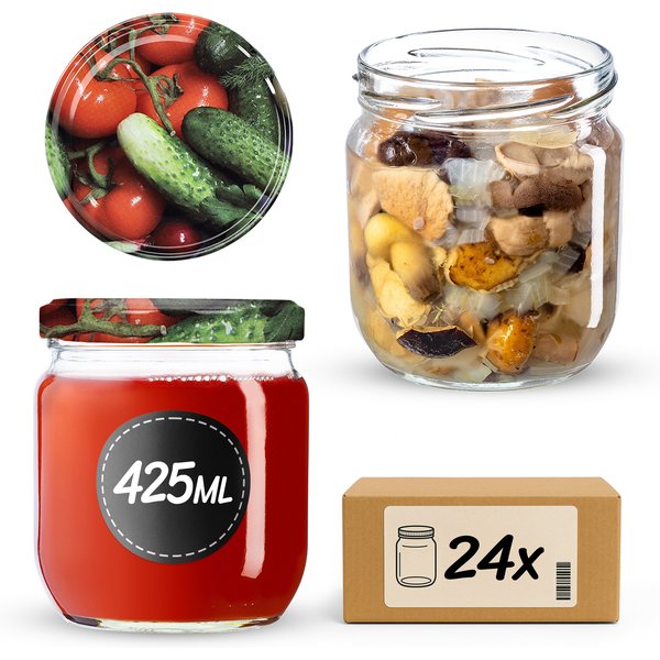 Słoiki na przetwory Salla 425ml 24szt fi 82 mm + wieczka "Warzywa"