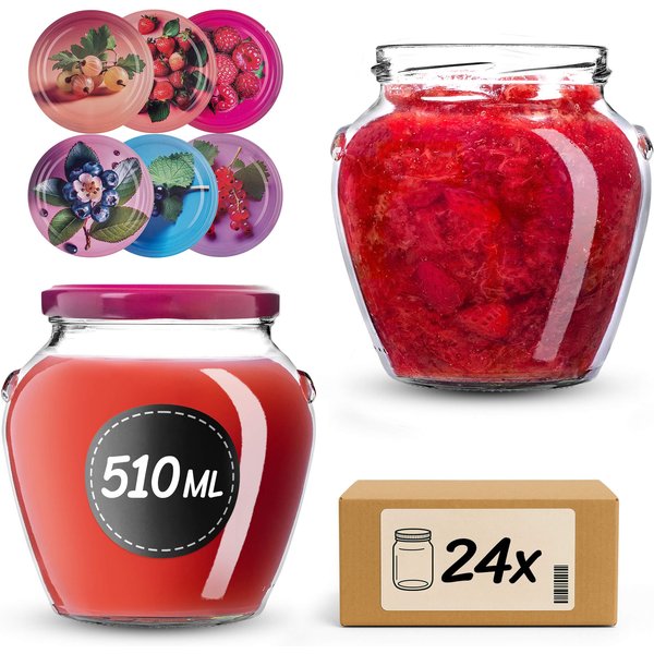 Słoiki na przetwory Sassa 580ml 24szt fi 82 mm + wieczka "Mix jagód"