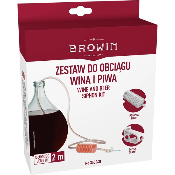 Browin Wężyk do obciągu wina z pompką i zaciskiem 2 m