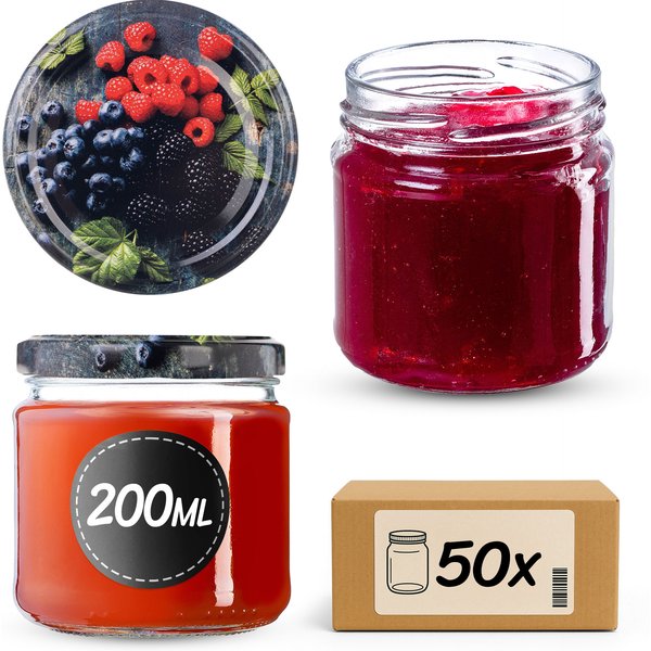 Słoiki na przetwory Lerma 200ml 50szt fi 66 mm + wieczka "Owoce leśne"