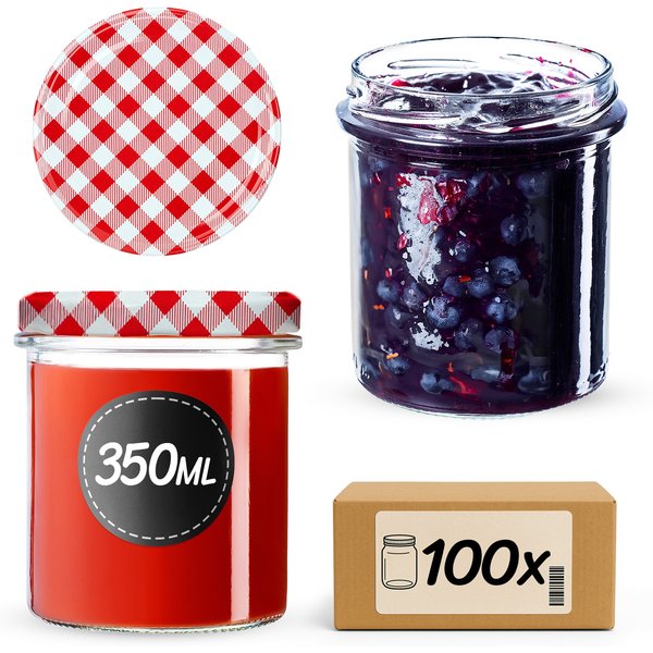 Słoiki na przetwory Avila 350ml 100szt fi 82 mm + wieczka "Czerwona Krata"