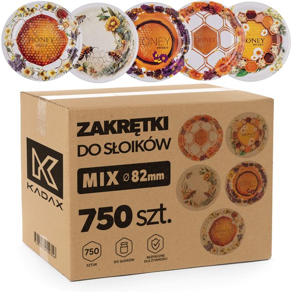 Metalowe wieczka do słoików Virbo 750szt fi 82 mm "Słodki miód"