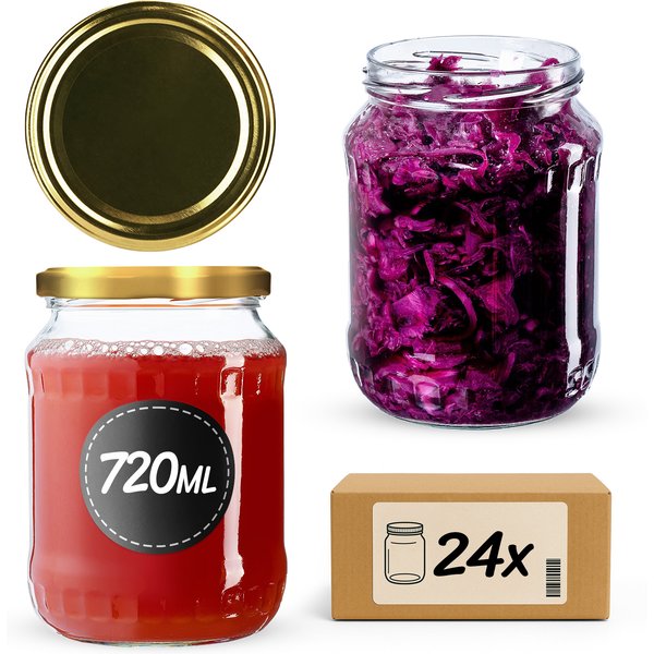 Słoiki na przetwory Jukka 720ml 24szt fi 82 mm + wieczka złote