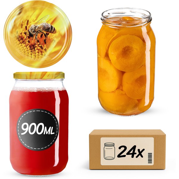 Słoiki na przetwory Simo 900ml 24szt fi 82 mm + wieczka "Pszczoła"