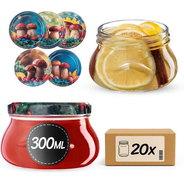 Słoiki na przetwory Raja 300ml fi 82 mm 20szt + wieczko Grzyb polski