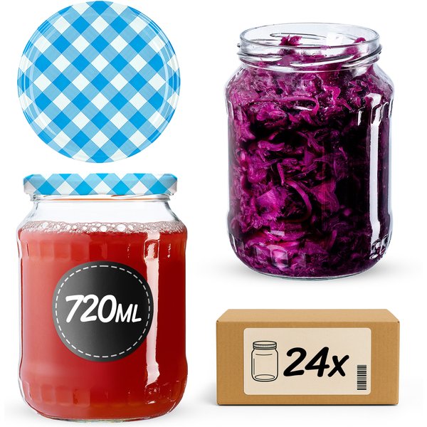 Słoiki na przetwory Jukka 720ml 24szt fi 82 mm + wieczka "Niebieska krata"