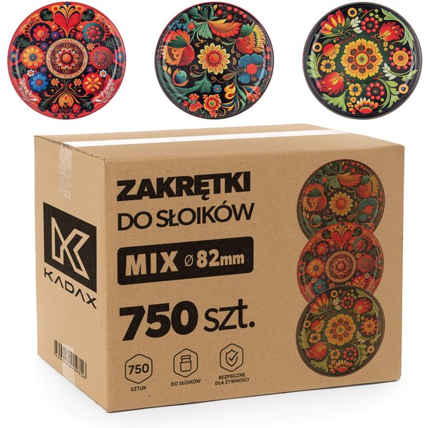 Metalowe wieczka do słoików Virbo 750szt fi 82 mm "Haft z kwiatami"