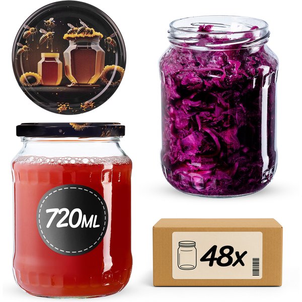 Słoiki na przetwory Jukka 720ml fi 82 mm 48szt + wieczko Miód czarny