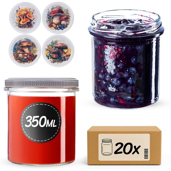 Słoiki na przetwory Avila 350ml fi 82 mm 20szt + wieczko Grzyb akwarela