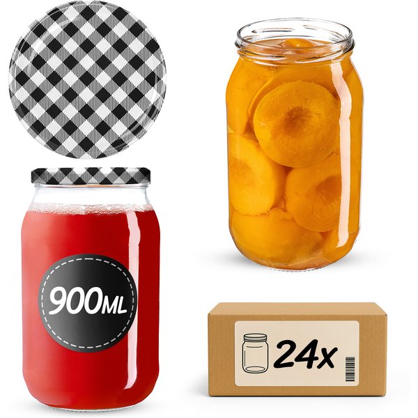 Słoiki na przetwory Simo 900ml 24szt fi 82 mm + wieczka "Czarna Krata"