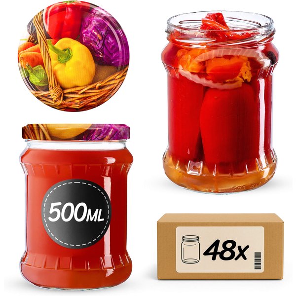 Słoiki na przetwory Kisko 500ml 48szt 82mm + wieczka "Papryka"