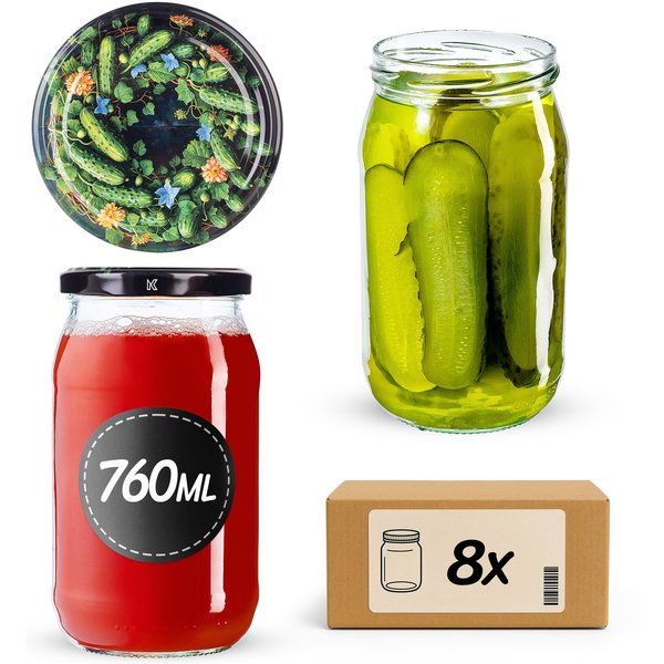 Słoiki na przetwory Niva 760ml fi 82 mm 8szt + wieczko Ogórki czarne