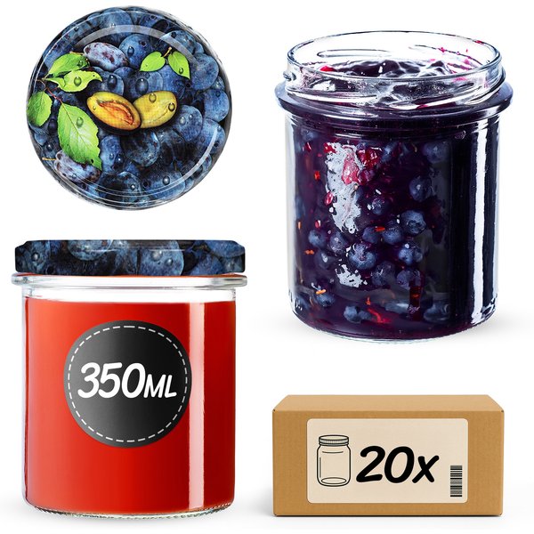Słoiki na przetwory Avila 350ml 20szt fi 82 mm + wieczka "Śliwki"