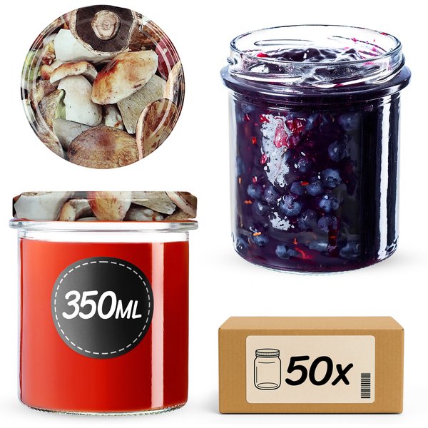Słoiki na przetwory Avila 350ml 50szt fi 82 mm + wieczka "Grzyby"