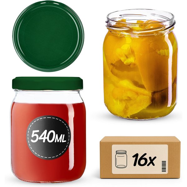 Słoiki Senna 540ml 16szt fi 82 mm + wieczka zielone