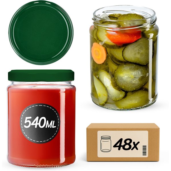 Słoiki na przetwory Maki 540ml 48szt fi 82 mm + wieczka zielone