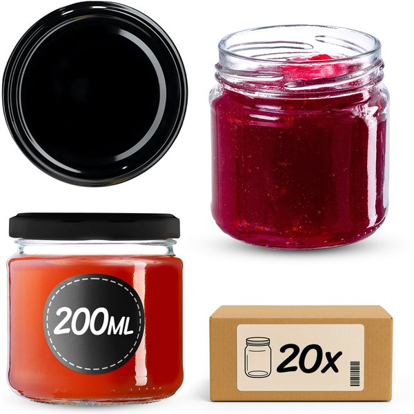 Słoiki na przetwory Lerma 200ml 20szt fi 66 mm + wieczka czarne