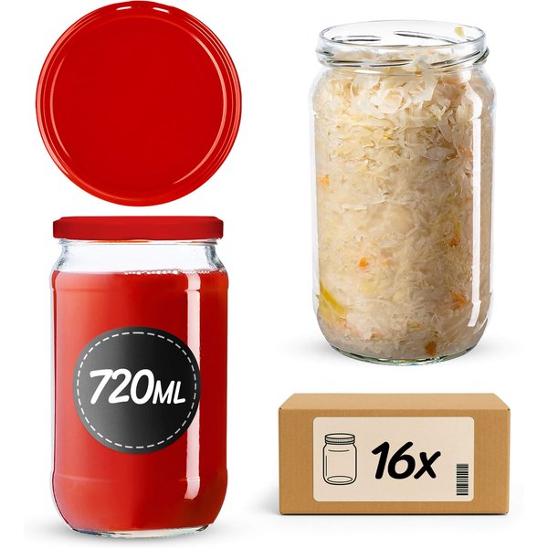 Słoiki na przetwory Niva 720ml 16szt fi 82 mm + wieczka czerwone