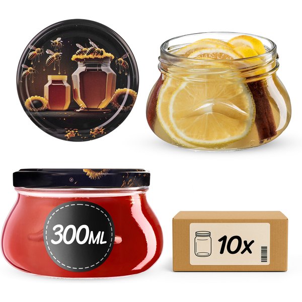 Słoiki na przetwory Raja 300ml fi 82 mm 10szt + wieczko Miód czarny