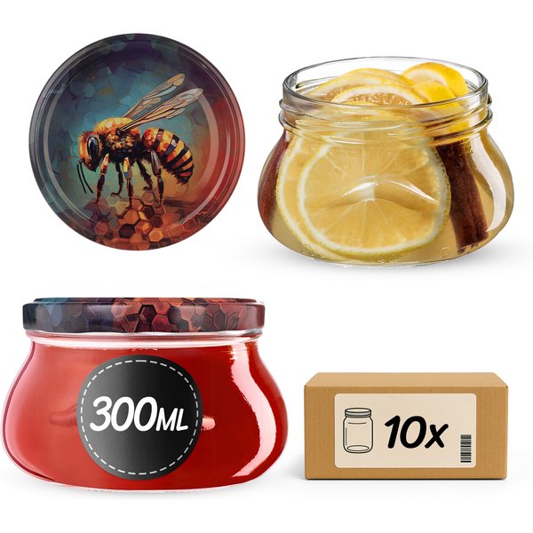 Słoiki na przetwory Raja 300ml fi 82 mm 10szt + wieczko Pszczoła