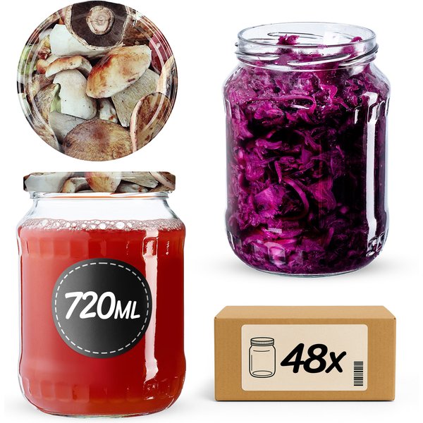 Słoiki na przetwory Jukka 720ml 48szt fi 82 mm + wieczka "Grzyby"