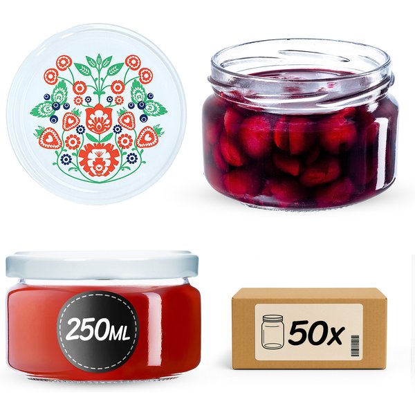 Słoiki na przetwory Denia 250ml 50szt fi 82 mm + wieczko "Folklor"