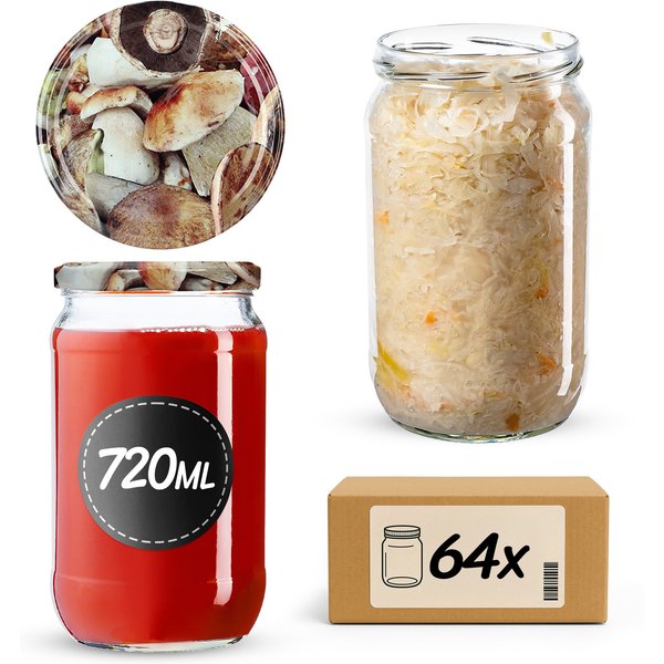 Słoiki na przetwory Niva 720ml 64szt fi 82 mm + wieczka "Grzyby"