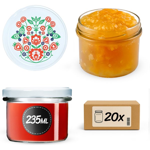 Słoiki na przetwory Tartu 235ml 20szt fi 82 mm + wieczka "Folklor"