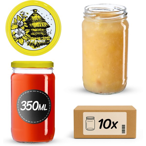Słoiki na przetwory Gera 350ml fi 66 mm 10szt + wieczka "Pszczoły"