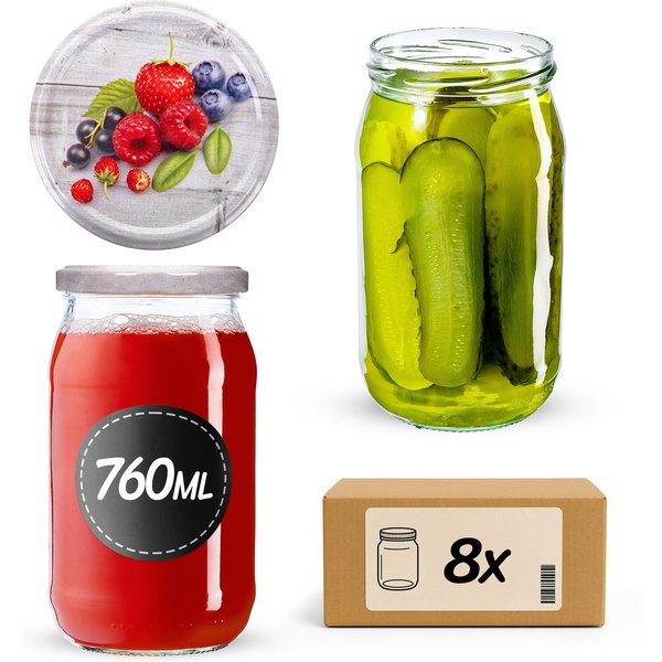 Słoiki na przetwory Niva 760ml fi 82 mm 8szt + wieczko Owoce