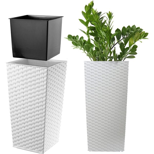 Donica na kwiaty z wkładem rattan Pesaro 19 cm, biała