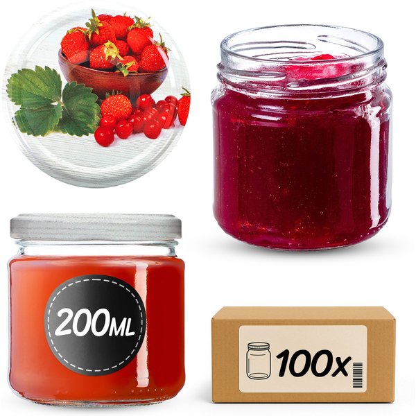 Słoiki na przetwory Lerma 200ml 100szt 66mm + wieczka "Truskawki"