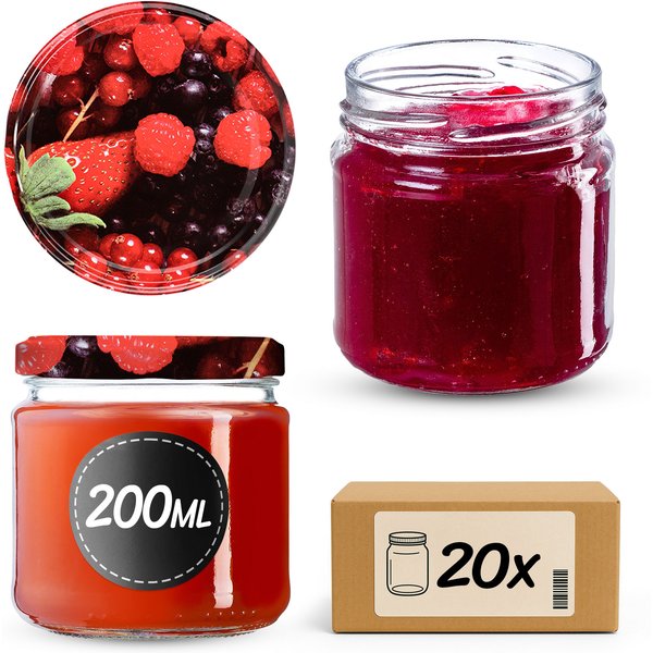 Słoiki na przetwory Lerma 200ml 20szt fi 66 mm + wieczka "Owoce leśne"