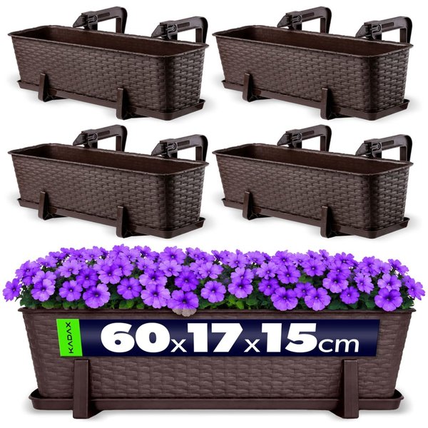 Skrzynka balkonowa z uchwytami Castro brązowa 60 cm, 4 szt.