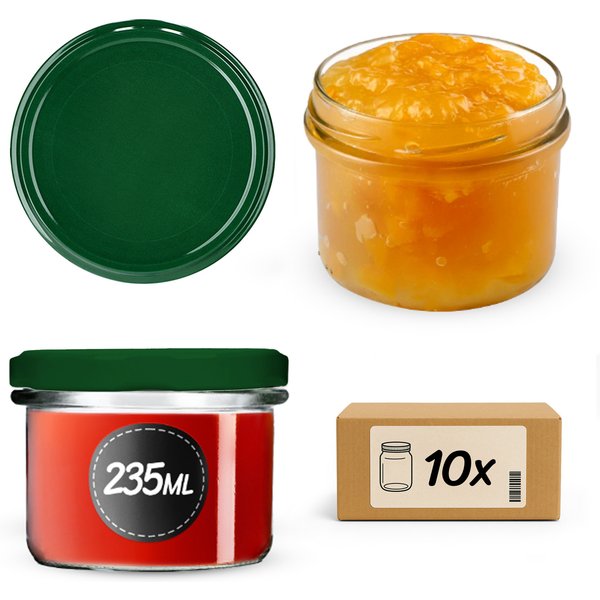 Słoiki na przetwory Tartu 235ml 10szt fi 82 mm + wieczka zielone