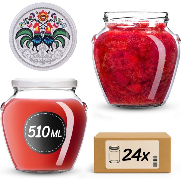 Słoiki na przetwory Sassa 580ml 24szt fi 82 mm + wieczka "Folklor z kogutem"