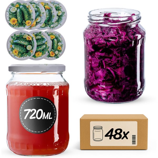 Słoiki na przetwory Jukka 720ml fi 82 mm 48szt + wieczko Kompozycja ogórkowa