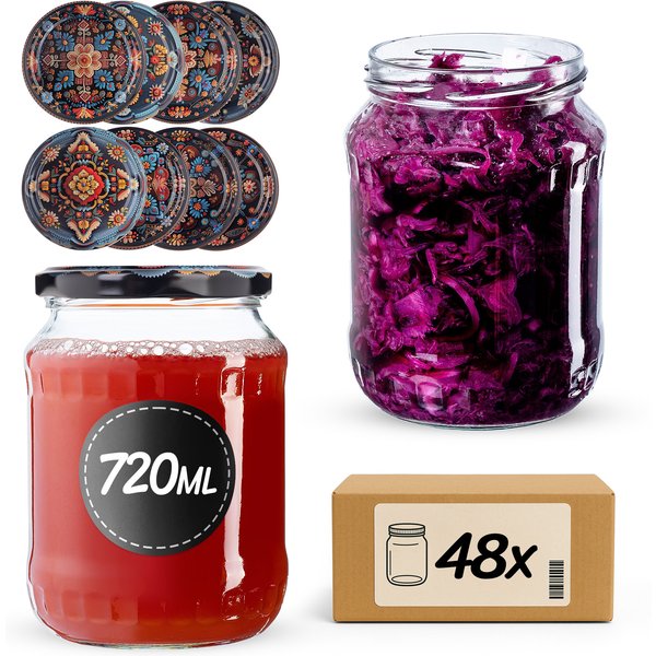 Słoiki na przetwory Jukka 720ml fi 82 mm 48szt + wieczko Haftowanka