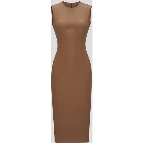 Beige midi dress made of eco leather