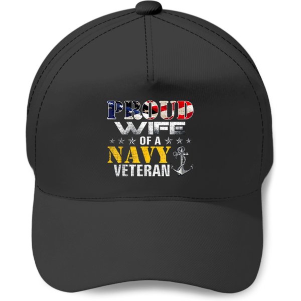 Proud Wife Of A Navy Veteran Flag Military Baseball Caps-image