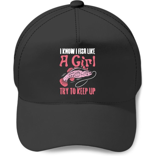 Fish Like Girl Try To Keep Up Cool Fishing Angling Baseball Cap-image