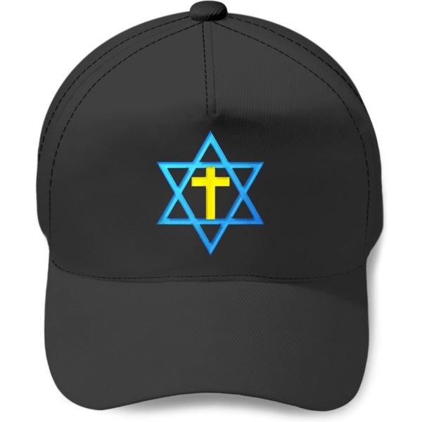 Gold Symbol Baseball Caps Messianic Star Of David With Gold Cross-image