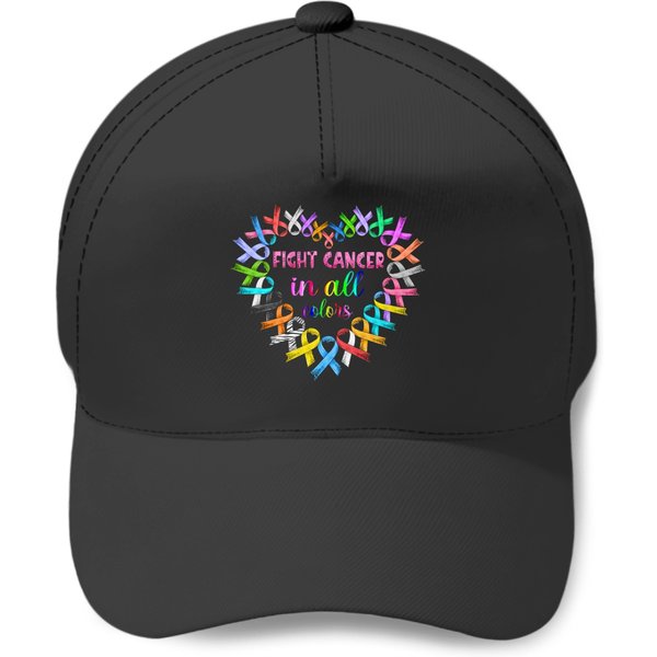 Fight Cancer In All Colors Baseball Caps, Colorful Ribbon Heart Cancer Awareness Baseball Caps