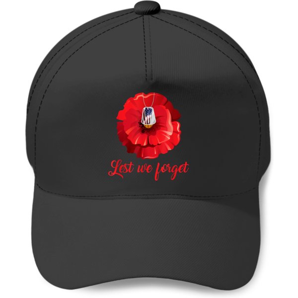 Veterans Day Lest We Forget Red Poppy Flower Usa Memorial Baseball Caps-image