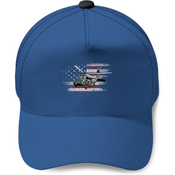 Uh-60 Black Hawk Helicopter Vintage Flag Veteran Baseball Caps-image