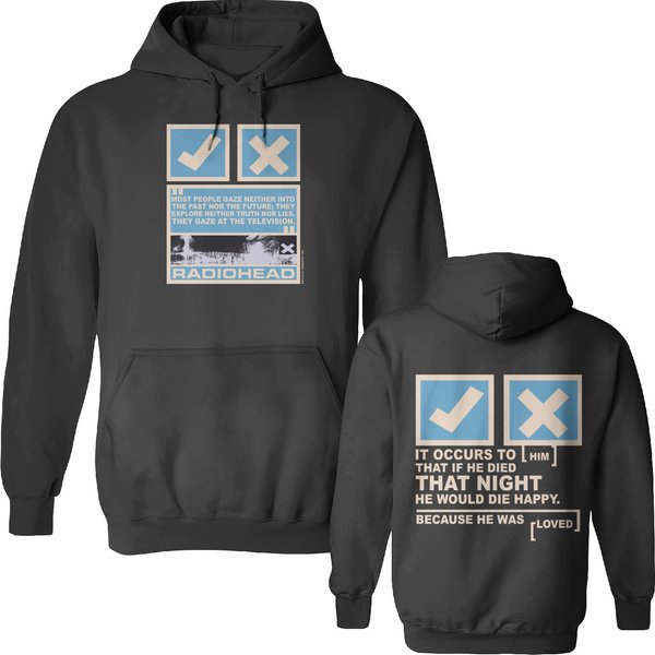 Vintage 1999 Radiohead Double Sided Hoodies - Ok Computer Era Artwork Double Sided Hoodies-image