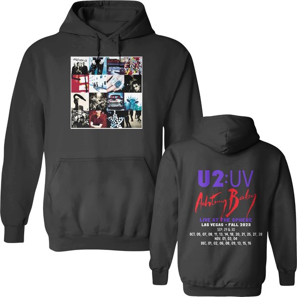U2 Rock Band Warning Baby Live At Sphere Las Vegas Tour 2023 Double Sided Hoodies-image