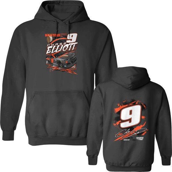 Chase Elliott #9 Hooters Black 2 Sided Slingshot Orange Swirls Double Sided Hoodies-image