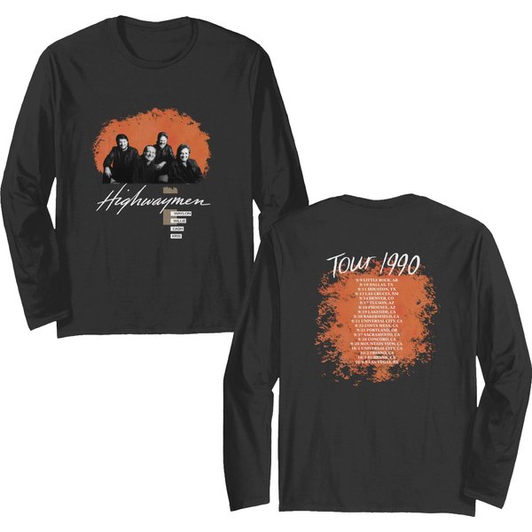 The Highwaymen Double Sided Long Sleeves, Vintage 90s Highwaymen 1990 Tour Concert Double Sided Long Sleeves