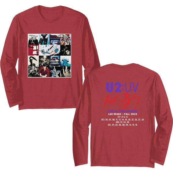U2 Rock Band Warning Baby Live At Sphere Las Vegas Tour 2023 Double Sided Long Sleeves-image